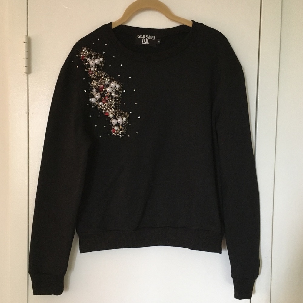 God Save LA Black Beaded Sweater - Size S